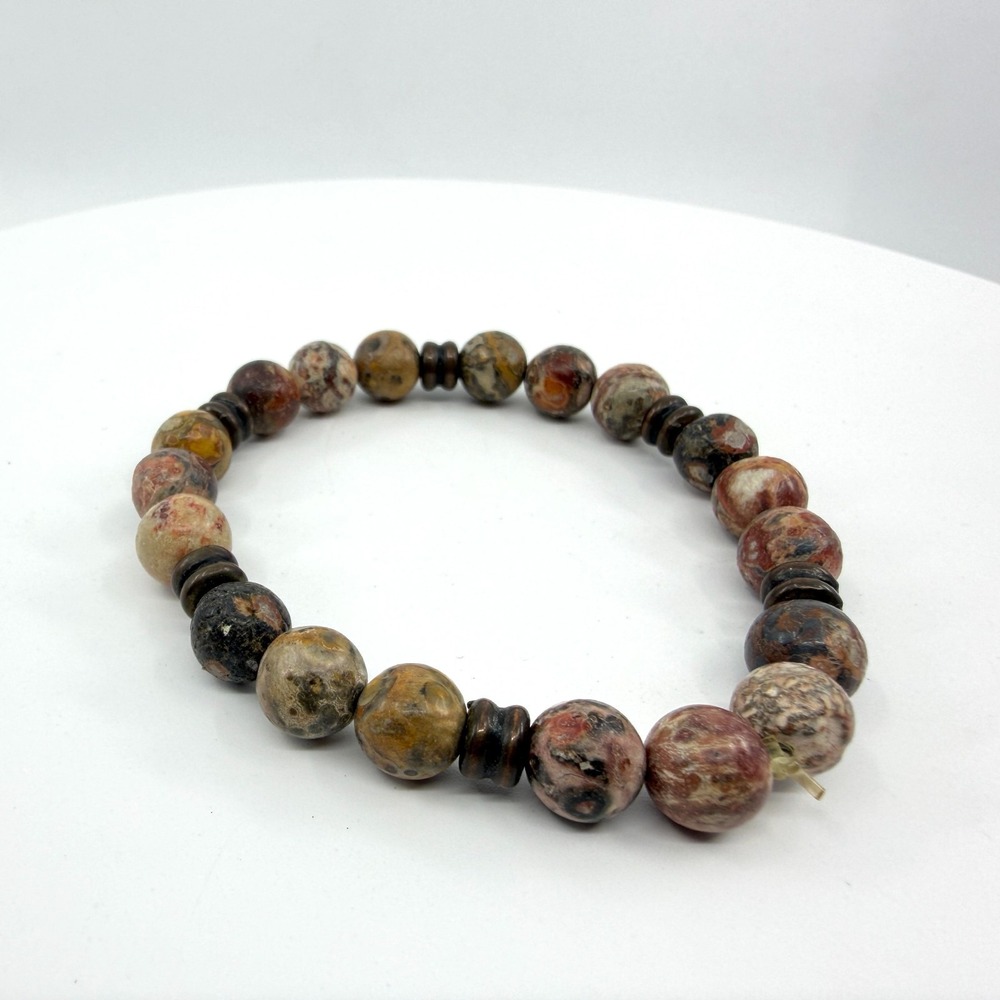 Earth Tone Speckled Jasper Beaded Stretch Bracelet Boho Stackable Jewelry Gift